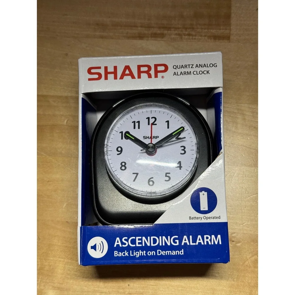 Sharp SPC844A Quartz Analog Alarm Clock Black Ascending Alarm Backlight Snooze